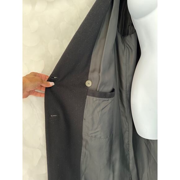 Vintage 100% Wool Womans 16 Black X LONG Maxi Pea Coat John Weitz SPY Equestrian - Picture 8 of 13